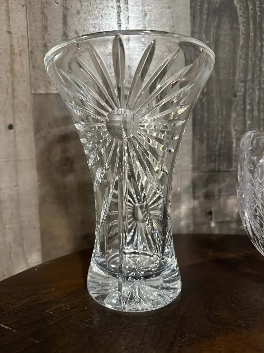 Vintage Clear Cut Crystal Vase with Pinwheel and Star Motif